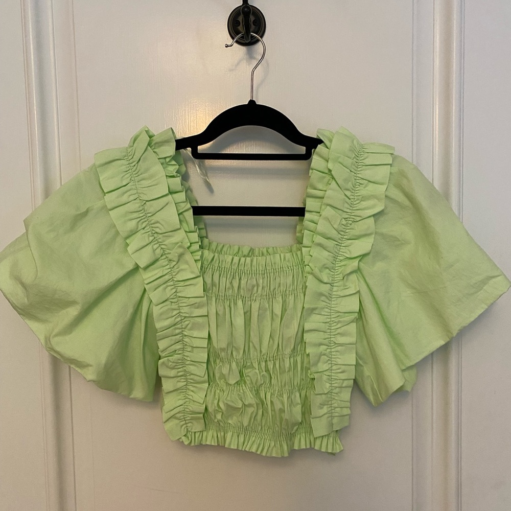 Zara green puffy sleeve top